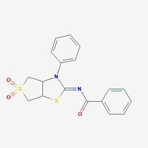 molecular formula C18H16N2O3S2 B488582 (Z)-N-(5,5-dioxido-3-phenyltetrahydrothieno[3,4-d]thiazol-2(3H)-ylidene)benzamide CAS No. 620543-68-2