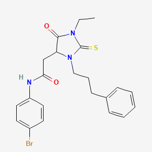 molecular formula C22H24BrN3O2S B4885931 N-(4-bromophenyl)-2-[1-ethyl-5-oxo-3-(3-phenylpropyl)-2-thioxo-4-imidazolidinyl]acetamide 