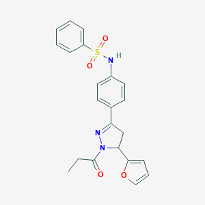 molecular formula C22H21N3O4S B488602 N-[4-[3-(furan-2-yl)-2-propanoyl-3,4-dihydropyrazol-5-yl]phenyl]benzenesulfonamide CAS No. 794550-77-9