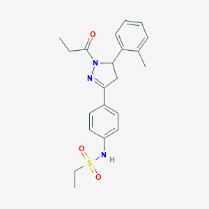 molecular formula C21H25N3O3S B488605 N-(4-(1-propionyl-5-(o-tolyl)-4,5-dihydro-1H-pyrazol-3-yl)phenyl)ethanesulfonamide CAS No. 724437-66-5