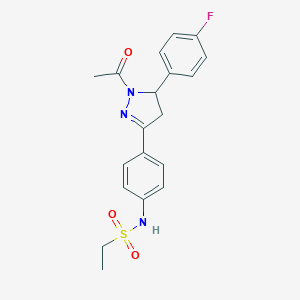 molecular formula C19H20FN3O3S B488606 N-{4-[1-acetyl-5-(4-fluorophenyl)-4,5-dihydro-1H-pyrazol-3-yl]phenyl}ethanesulfonamide CAS No. 724437-68-7