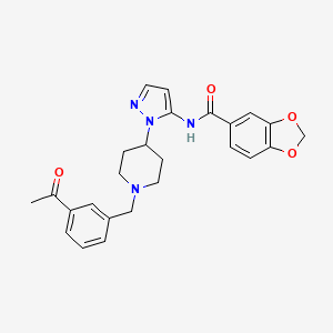 molecular formula C25H26N4O4 B4886078 N-{1-[1-(3-acetylbenzyl)-4-piperidinyl]-1H-pyrazol-5-yl}-1,3-benzodioxole-5-carboxamide 
