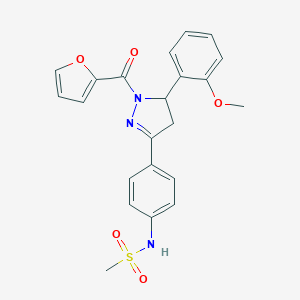 molecular formula C22H21N3O5S B488609 N-[4-[2-(furan-2-carbonyl)-3-(2-methoxyphenyl)-3,4-dihydropyrazol-5-yl]phenyl]methanesulfonamide CAS No. 724437-72-3