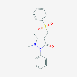 molecular formula C18H18N2O3S B488620 1,5-dimethyl-2-phenyl-4-[(phenylsulfonyl)methyl]-1,2-dihydro-3H-pyrazol-3-one CAS No. 853-49-6