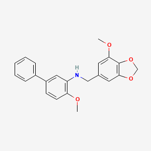 4-methoxy-N-[(7-methoxy-1,3-benzodioxol-5-yl)methyl]-3-biphenylamine