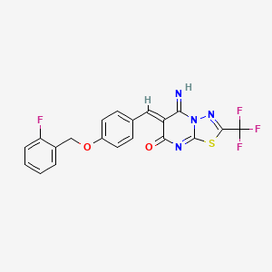 molecular formula C20H12F4N4O2S B4886258 6-{4-[(2-fluorobenzyl)oxy]benzylidene}-5-imino-2-(trifluoromethyl)-5,6-dihydro-7H-[1,3,4]thiadiazolo[3,2-a]pyrimidin-7-one 