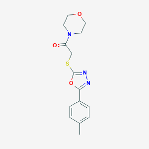 molecular formula C15H17N3O3S B488631 1-Morpholino-2-((5-(p-tolyl)-1,3,4-oxadiazol-2-yl)thio)ethanone CAS No. 497927-06-7