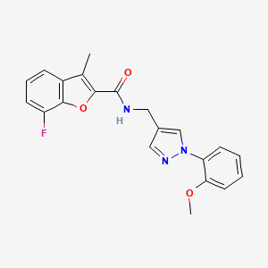 molecular formula C21H18FN3O3 B4886312 7-fluoro-N-{[1-(2-methoxyphenyl)-1H-pyrazol-4-yl]methyl}-3-methyl-1-benzofuran-2-carboxamide 