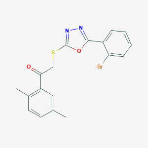 molecular formula C18H15BrN2O2S B488657 2-[[5-(2-Bromophenyl)-1,3,4-oxadiazol-2-yl]sulfanyl]-1-(2,5-dimethylphenyl)ethanone CAS No. 724437-99-4
