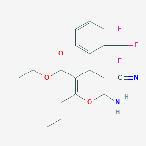 molecular formula C19H19F3N2O3 B4886683 ethyl 6-amino-5-cyano-2-propyl-4-[2-(trifluoromethyl)phenyl]-4H-pyran-3-carboxylate 
