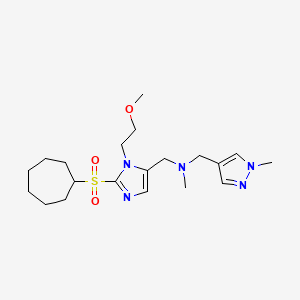 molecular formula C20H33N5O3S B4886728 1-[2-(cycloheptylsulfonyl)-1-(2-methoxyethyl)-1H-imidazol-5-yl]-N-methyl-N-[(1-methyl-1H-pyrazol-4-yl)methyl]methanamine 