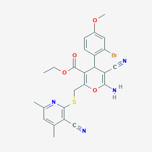 molecular formula C25H23BrN4O4S B4886996 ethyl 6-amino-4-(2-bromo-4-methoxyphenyl)-5-cyano-2-{[(3-cyano-4,6-dimethyl-2-pyridinyl)thio]methyl}-4H-pyran-3-carboxylate 