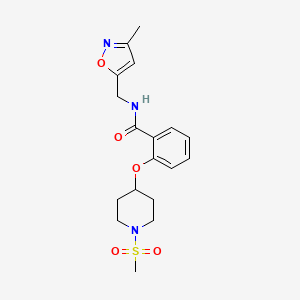 molecular formula C18H23N3O5S B4887456 N-[(3-methyl-5-isoxazolyl)methyl]-2-{[1-(methylsulfonyl)-4-piperidinyl]oxy}benzamide 