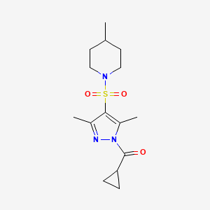 molecular formula C15H23N3O3S B4887674 1-{[1-(cyclopropylcarbonyl)-3,5-dimethyl-1H-pyrazol-4-yl]sulfonyl}-4-methylpiperidine 