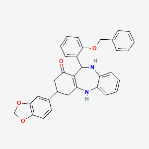 molecular formula C33H28N2O4 B4888035 3-(1,3-benzodioxol-5-yl)-11-[2-(benzyloxy)phenyl]-2,3,4,5,10,11-hexahydro-1H-dibenzo[b,e][1,4]diazepin-1-one 