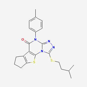molecular formula C22H24N4OS2 B4888045 1-[(3-methylbutyl)thio]-4-(4-methylphenyl)-7,8-dihydro-6H-cyclopenta[4,5]thieno[3,2-e][1,2,4]triazolo[4,3-a]pyrimidin-5(4H)-one 