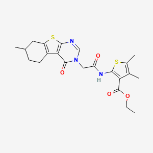molecular formula C22H25N3O4S2 B4888074 ethyl 4,5-dimethyl-2-{[(7-methyl-4-oxo-5,6,7,8-tetrahydro[1]benzothieno[2,3-d]pyrimidin-3(4H)-yl)acetyl]amino}-3-thiophenecarboxylate 