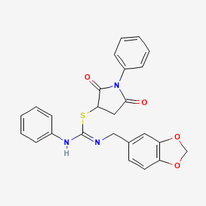 2,5-dioxo-1-phenyl-3-pyrrolidinyl N-(1,3-benzodioxol-5-ylmethyl)-N'-phenylimidothiocarbamate
