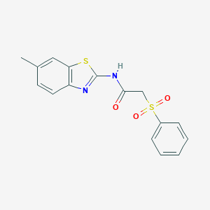 molecular formula C16H14N2O3S2 B488813 2-(benzenesulfonyl)-N-(6-methyl-1,3-benzothiazol-2-yl)acetamide CAS No. 725706-88-7