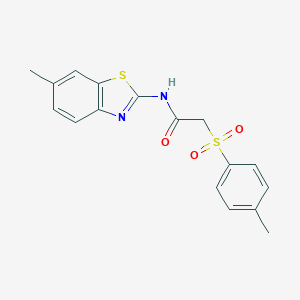 molecular formula C17H16N2O3S2 B488814 N-(6-methyl-1,3-benzothiazol-2-yl)-2-[(4-methylphenyl)sulfonyl]acetamide CAS No. 825610-28-4