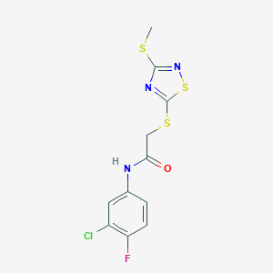 molecular formula C11H9ClFN3OS3 B488850 N-(3-chloro-4-fluorophenyl)-2-{[3-(methylsulfanyl)-1,2,4-thiadiazol-5-yl]sulfanyl}acetamide CAS No. 511276-17-8