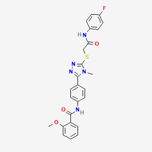 molecular formula C25H22FN5O3S B4888558 N-{4-[5-({2-[(4-fluorophenyl)amino]-2-oxoethyl}thio)-4-methyl-4H-1,2,4-triazol-3-yl]phenyl}-2-methoxybenzamide 