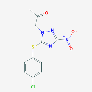molecular formula C11H9ClN4O3S B488860 1-{5-[(4-chlorophenyl)sulfanyl]-3-nitro-1H-1,2,4-triazol-1-yl}acetone CAS No. 727386-85-8