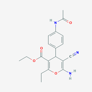 molecular formula C19H21N3O4 B4888635 ethyl 4-[4-(acetylamino)phenyl]-6-amino-5-cyano-2-ethyl-4H-pyran-3-carboxylate 