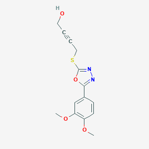molecular formula C14H14N2O4S B488866 4-{[5-(3,4-Dimethoxyphenyl)-1,3,4-oxadiazol-2-yl]sulfanyl}but-2-yn-1-ol CAS No. 727386-40-5