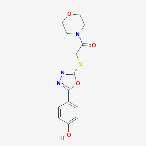 molecular formula C14H15N3O4S B488872 4-(5-{[2-(4-Morpholinyl)-2-oxoethyl]sulfanyl}-1,3,4-oxadiazol-2-yl)phenol 