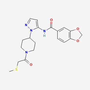 molecular formula C19H22N4O4S B4888935 N-(1-{1-[2-(methylthio)acetyl]-4-piperidinyl}-1H-pyrazol-5-yl)-1,3-benzodioxole-5-carboxamide 