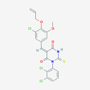 molecular formula C21H15Cl3N2O4S B4889017 5-[4-(allyloxy)-3-chloro-5-methoxybenzylidene]-1-(2,3-dichlorophenyl)-2-thioxodihydro-4,6(1H,5H)-pyrimidinedione 