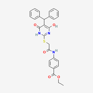 molecular formula C28H25N3O5S B4889327 ethyl 4-[({[5-(diphenylmethyl)-4-hydroxy-6-oxo-1,6-dihydro-2-pyrimidinyl]thio}acetyl)amino]benzoate 
