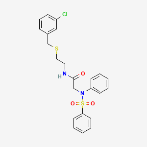 molecular formula C23H23ClN2O3S2 B4889404 N~1~-{2-[(3-chlorobenzyl)thio]ethyl}-N~2~-phenyl-N~2~-(phenylsulfonyl)glycinamide 