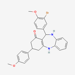 molecular formula C27H25BrN2O3 B4889448 11-(3-bromo-4-methoxyphenyl)-3-(4-methoxyphenyl)-2,3,4,5,10,11-hexahydro-1H-dibenzo[b,e][1,4]diazepin-1-one 