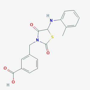 molecular formula C18H16N2O4S B488948 3-{[2,4-Dioxo-5-(2-toluidino)-1,3-thiazolidin-3-yl]methyl}benzoic acid CAS No. 496019-77-3