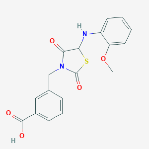molecular formula C18H16N2O5S B488949 3-[5-(2-Methoxy-phenylamino)-2,4-dioxo-thiazolidin-3-ylmethyl]-benzoic acid CAS No. 496019-80-8