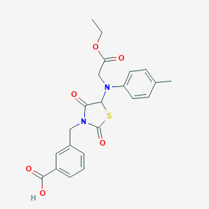 molecular formula C22H22N2O6S B488954 3-({5-[(2-Ethoxy-2-oxoethyl)-4-methylanilino]-2,4-dioxo-1,3-thiazolidin-3-yl}methyl)benzoic acid CAS No. 496024-55-6
