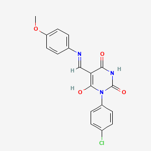molecular formula C18H14ClN3O4 B4889557 1-(4-chlorophenyl)-5-{[(4-methoxyphenyl)amino]methylene}-2,4,6(1H,3H,5H)-pyrimidinetrione 