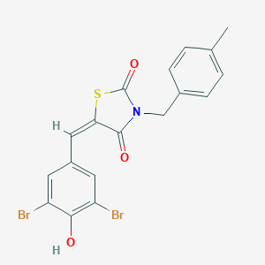 molecular formula C18H13Br2NO3S B488963 5-(3,5-Dibromo-4-hydroxybenzylidene)-3-(4-methylbenzyl)-1,3-thiazolidine-2,4-dione CAS No. 488706-58-7