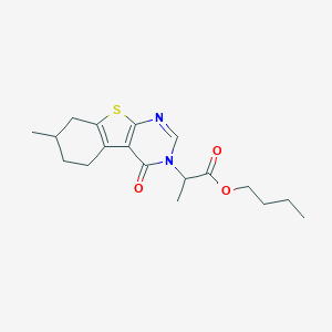 molecular formula C18H24N2O3S B488973 Butyl 2-(7-methyl-4-oxo-5,6,7,8-tetrahydro-[1]benzothiolo[2,3-d]pyrimidin-3-yl)propanoate CAS No. 370847-62-4