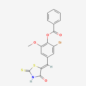 2-bromo-6-methoxy-4-[(4-oxo-2-thioxo-1,3-thiazolidin-5-ylidene)methyl]phenyl benzoate