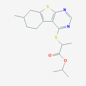 molecular formula C17H22N2O2S2 B488975 Isopropyl 2-[(7-methyl-5,6,7,8-tetrahydro[1]benzothieno[2,3-d]pyrimidin-4-yl)sulfanyl]propanoate CAS No. 370572-19-3