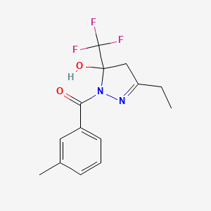 molecular formula C14H15F3N2O2 B4889834 3-ethyl-1-(3-methylbenzoyl)-5-(trifluoromethyl)-4,5-dihydro-1H-pyrazol-5-ol 