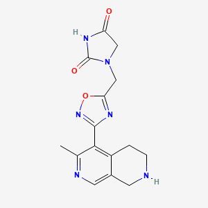 molecular formula C15H16N6O3 B4890328 1-{[3-(3-methyl-5,6,7,8-tetrahydro-2,7-naphthyridin-4-yl)-1,2,4-oxadiazol-5-yl]methyl}-2,4-imidazolidinedione trifluoroacetate 