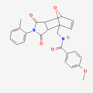 molecular formula C24H22N2O5 B4890552 4-methoxy-N-{[4-(2-methylphenyl)-3,5-dioxo-10-oxa-4-azatricyclo[5.2.1.0~2,6~]dec-8-en-1-yl]methyl}benzamide 