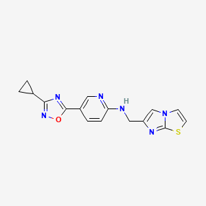 molecular formula C16H14N6OS B4890782 5-(3-cyclopropyl-1,2,4-oxadiazol-5-yl)-N-(imidazo[2,1-b][1,3]thiazol-6-ylmethyl)-2-pyridinamine 