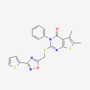 molecular formula C21H16N4O2S3 B4891013 5,6-dimethyl-3-phenyl-2-({[3-(2-thienyl)-1,2,4-oxadiazol-5-yl]methyl}thio)thieno[2,3-d]pyrimidin-4(3H)-one 