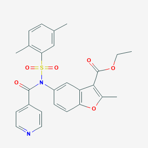 Ethyl 5-[[(2,5-dimethylphenyl)sulfonyl](isonicotinoyl)amino]-2-methyl-1-benzofuran-3-carboxylate