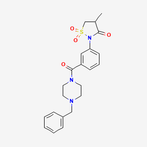 molecular formula C22H25N3O4S B4891443 2-{3-[(4-benzyl-1-piperazinyl)carbonyl]phenyl}-4-methyl-3-isothiazolidinone 1,1-dioxide 